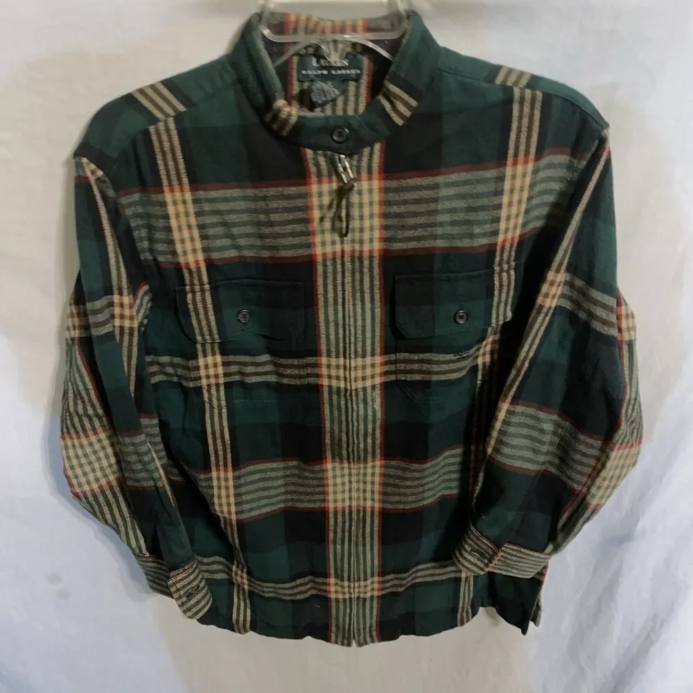 Lauren Ralph Lauren Men’s Flannel Shirt Size Small Green Plaid Full Zip Outdoors
